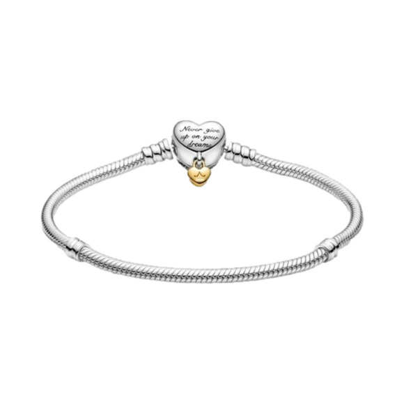 Sterling Silver Princess Heart Snake Chain Bracelet - Picture 1 of 4
